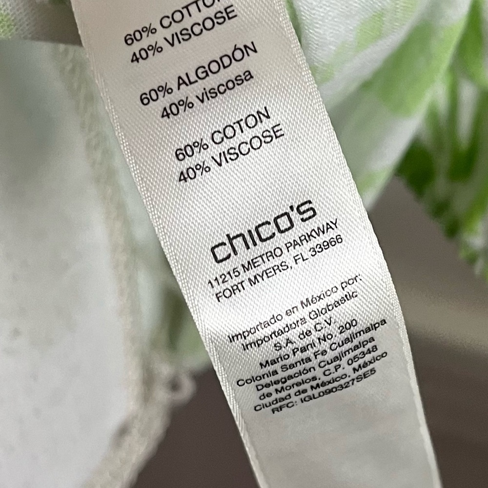 Chico’s • Green White Patterned Ruffle Blouse - Picture 5 of 7